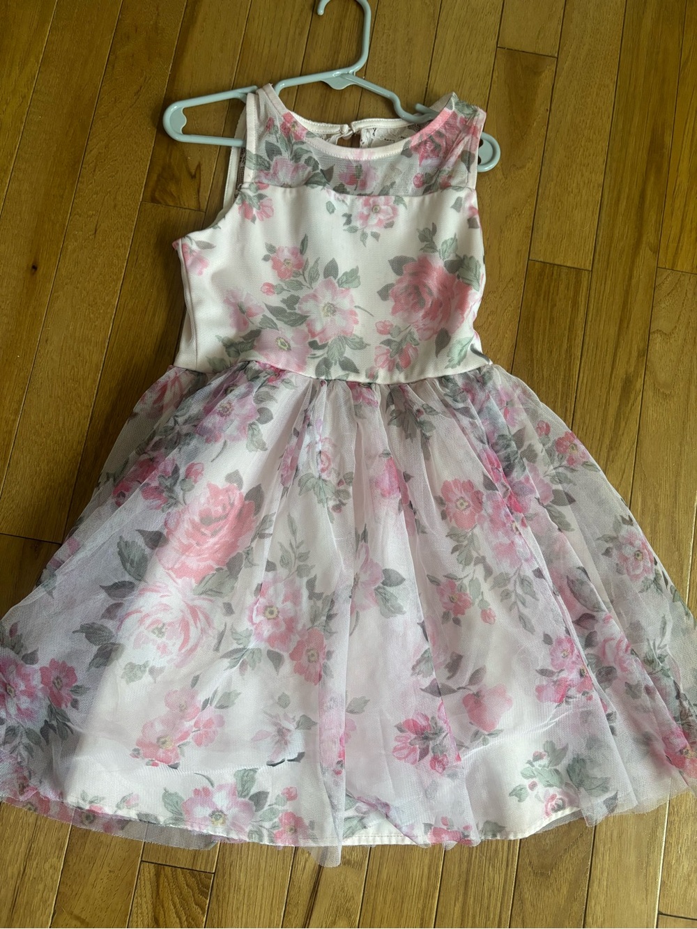 Sleeveless Pink Floral Mesh Party Dress for Girls
